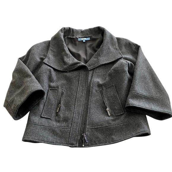 Antonio Melani Gray Wool Blend Jacket Sz 2 Moto Full Zip Classic Business Casual - Picture 7 of 16